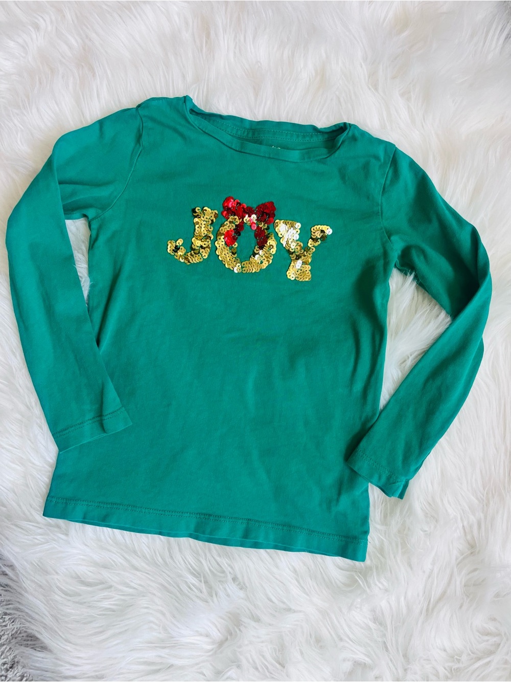 Green Sequin JOY Long-Sleeve Girls Top